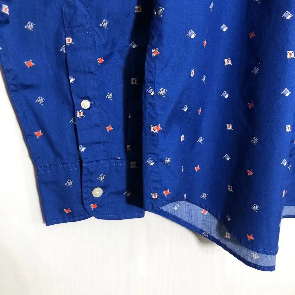 J. Crew Shirt Mens Medium Blue Secret Wash Poplin Button Down Nautical Flag New